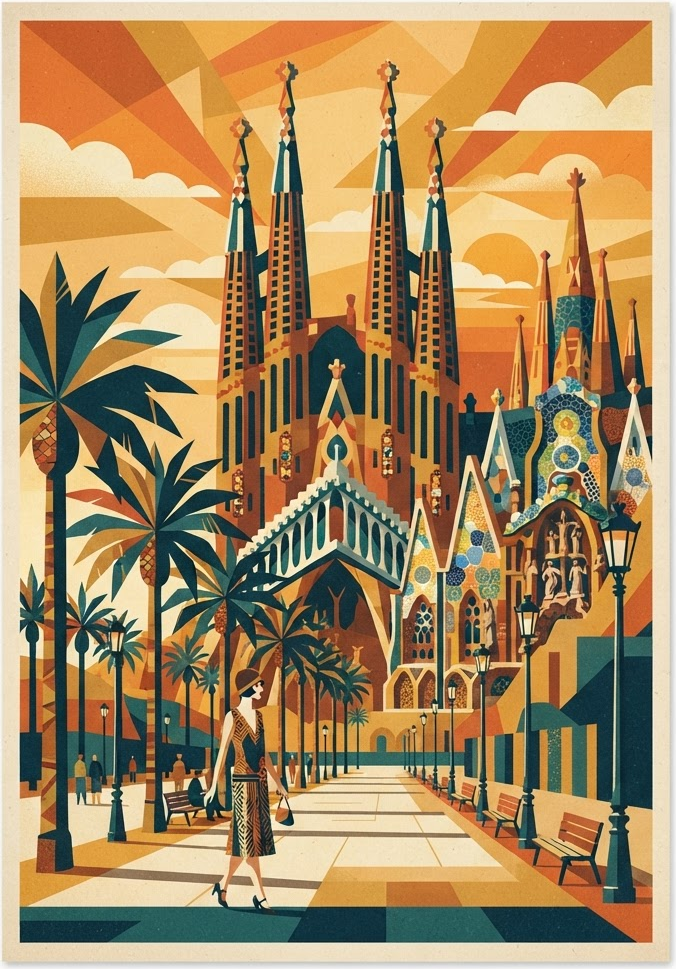 Vintage reisposter van Barcelona, Catalunya
