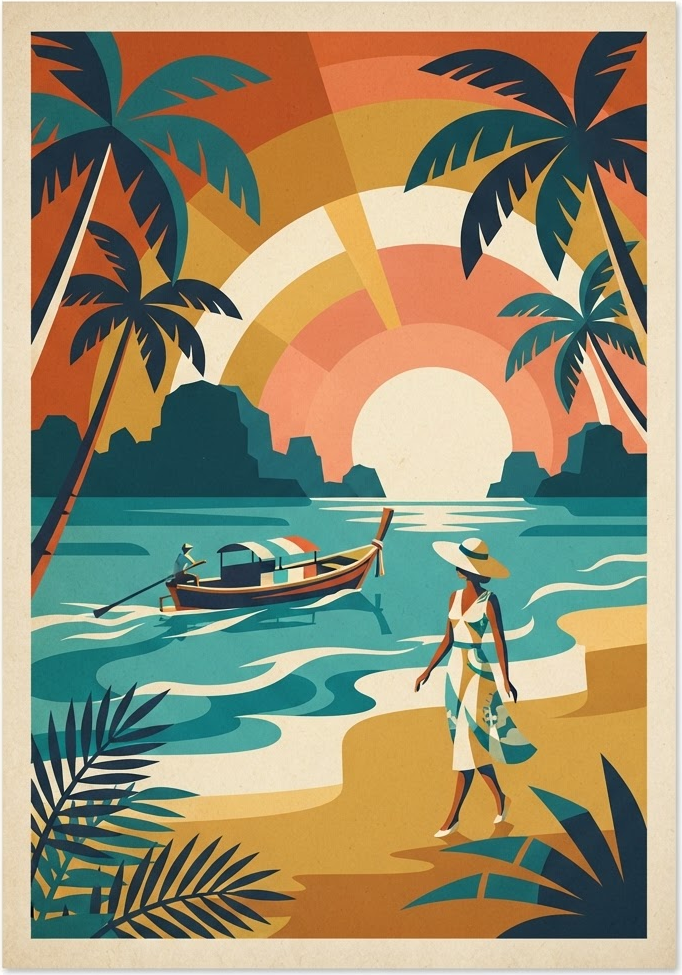 Vintage reisposter van Koh Samui, Surat Thani